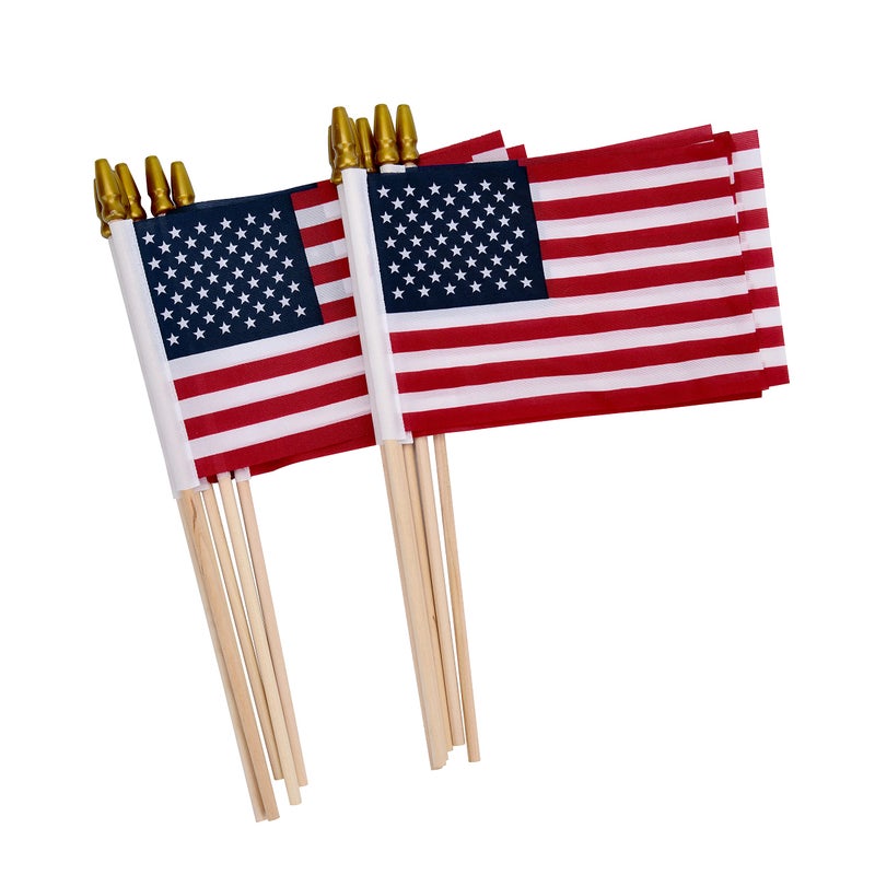 Uelfbaby 12 Pack Small American Flags on Stick Small US Flags/Mini American Flags for Outside 4x6 Inch American Hand Held Stick Flags with Kid-Safe Spear Top, Patriotic Veterans Day Decorations, 4th of July Decorations - Image 1